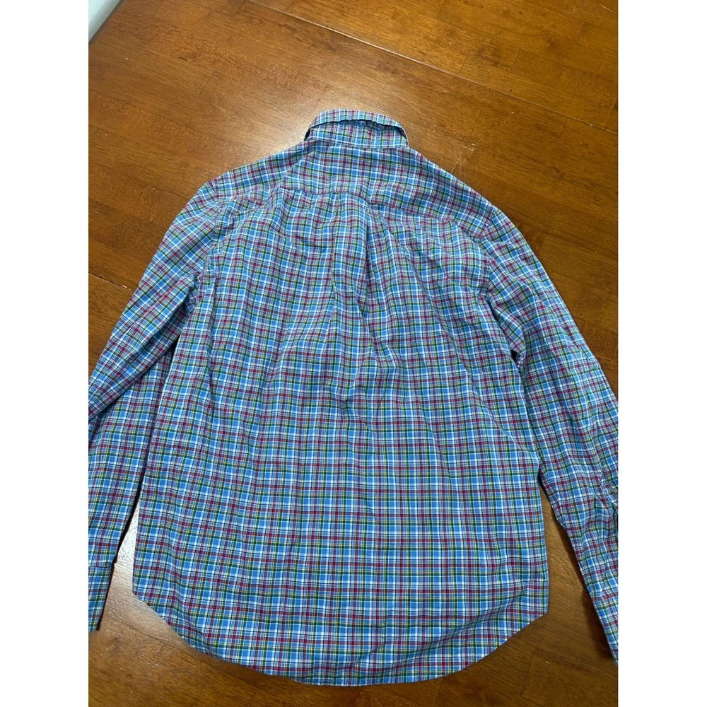 Ralph Lauren Button Down Boys M 10-12 Blue Plaid Stretch Long Sleeve Shirt
